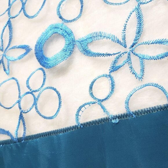 Set Of 2 Vintage Handsewn Satin Table Runners 36x13 Inches Turquoise VGC - Picture 2 of 6